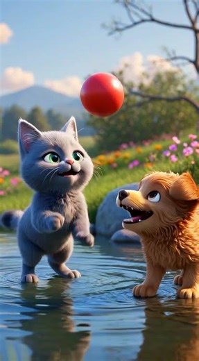 cute cat and puppy #cartoonshorts #cartoonvideos