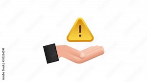 Banner with yellow scam alert over hands. Attention sign. Cyber security icon. Caution warning sign sticker. Flat warning symbol. Motion graphics 4k Stock Video