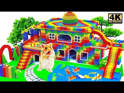 ASMR 🐹 Build Two-Storey Villa With A Giant Swimming Pool And Water Playground From Magnetic Balls