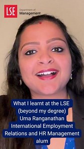 We caught up with MSc International Employment Relations and HR Management alum Uma Ranganathan, who generously advised current and prospective students to make the most out of their time here at LSE. A few things she highlighted were encouraging attendance at LSE guest lectures and building relationships with employers. She also discusses why the library was her favourite place on campus  #lsemanagement #partoflse #lsealumni | LSE Department of Management | Facebook