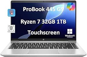 HP ProBook 445 G9 Business Laptop (14" FHD Touchscreen, AMD Ryzen 7 5825U, 32GB RAM, 1TB SSD, 8-Core (Beats i7-1165G7)) Fingerprint Reader, Webcam, Ethernet, Wolf Pro Security, Win 11 Pro, Silver