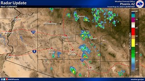 Thunderstorm activity is developing across the higher terrain east of Phoenix as well as across Pinal County and southwest Maricopa County. Expect some additional development through the afternoon hours. As for Phoenix itself, chances of storms remain low at less than 30% with a better chance (~50%) for gusty outflow winds this evening. | US National Weather Service Phoenix Arizona