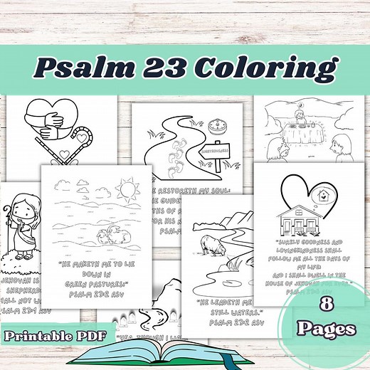Psalm 23, Psalm 23 Printable, Psalms 23, Bible Coloring Pages, Bible Coloring Kids, Sunday School, Bible Coloring, Kids Bible Printable - Etsy
