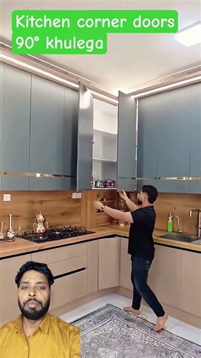 90° Corner Cabinet Door Solution | Smart Kitchen Corner Design #shorts