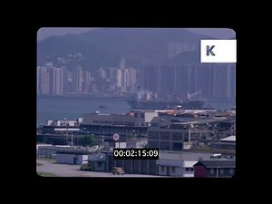 1980s Hong Kong Airport, Cathay Pacific 747 Landing on Runway, 35mm