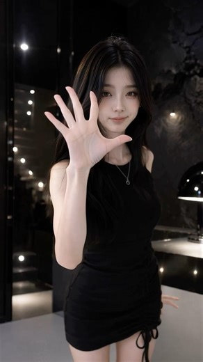 可愛的手勢舞🖤黑色綁帶連衣裙穿搭