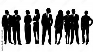 Diverse Business Team Isolated on transparent background with alpha channel. Animated Black Silhouette of a Business Professionals in Suits. Teamwork and Success Concept, 4K animation