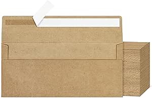 200 Kraft #10 Business Envelopes, Self Seal Standard Envelopes, Windowless Business Mailing Envelopes for Office, Checks, Letters, Invoices, Statements, Wedding, 4-1/8 x 9-1/2 inch
