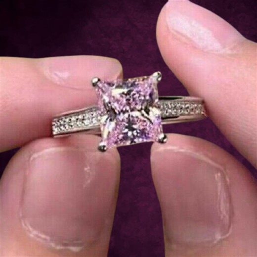 Pink Princess Cut Engagement Ring, Vintage Art Deco Pink Diamond Style Wedding Ring for Her, 14K White Gold Pave Band Anniversary Gift - Etsy