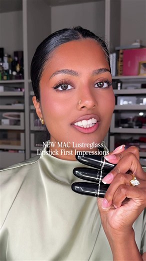 i finally tried the MAC Lustreglass Lipsticks that everyone has been talking about👀✨ ✨ Alone Time ✨ Thanks, It’s MAC ✨ Spice It Up! they’re so comfortable on the lips and i honestly can’t choose a favorite. help me decide in the comments!🤎 #MACLustreglass #MACAmbassador #Ad