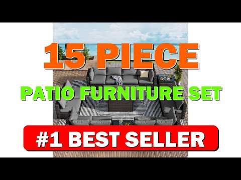 15 Piece Patio Furniture Set with 44" Fire Pit Table Outdoor Sectional - B0F9P7WQ9D