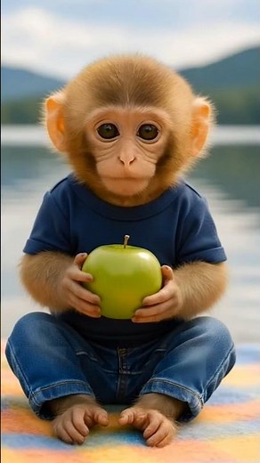 Fresh Crunch Moment! Monkey Enjoys a Juicy Red Apple 🍎🐒