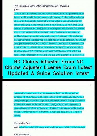 NC Claims Adjuster Exam NC Claims Adjuster License Exam Latest Updated A Guide Solution latest video