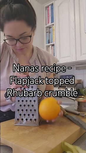 nanas recipe - flapjack topped rhubarb crumble #rhubarb #food #nana #nostalgia #dessert #crumble