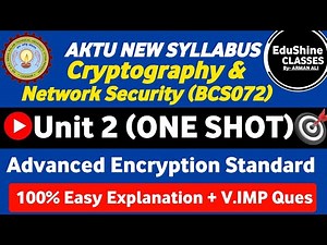 Cryptography and Network Security BCS072 Unit 2 One shot | Advanced Encryption Standard Unit 2 AKTU
