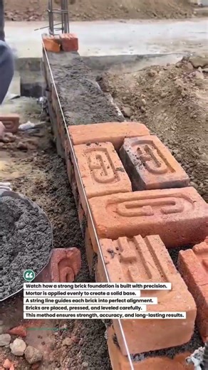 Perfect Brick Foundation with String Line! #construction #bricklaying #masonry
