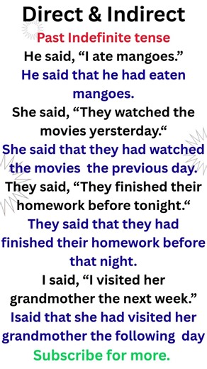 Past indefinite Direct & indirect speech,💚💚💚 Narration, #narration #explore #englishgrammar #english