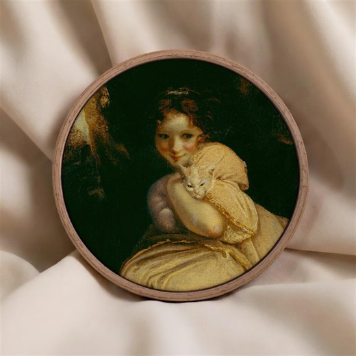 Vintage Girl Holding Cat Painting Print, Moody Antique Style Decor, Dark Academia Aesthetic - Etsy