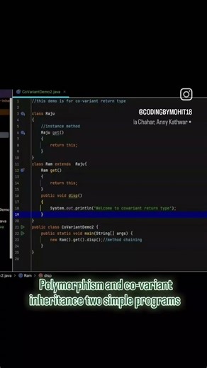 polymorphism and co-variant inheritance two simple programs 👀👀 #coding #codingbat #computerscience