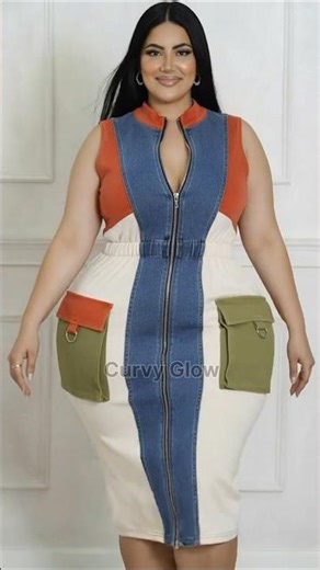 Plus Size Sonic Style Colorblock Denim Mini Dress