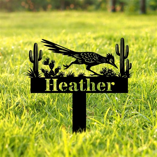 Personalized Roadrunner Sign, Custom Roadrunner Metal Garden Stakes, Outdoor Sign, Southwestern Home Decor, Cactus Art, Garden Decor - Etsy