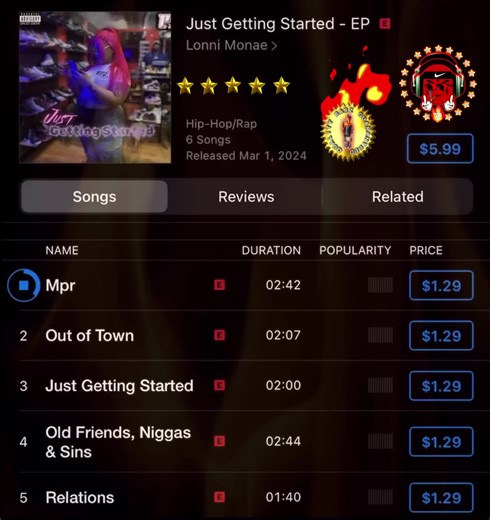 On spin 🔂 by ms.Lonni monae = “ Mpr “ from the 💿 just getting started project available for purchase 💰 today. #rap #music #ladybarz #ladyrap #itunes