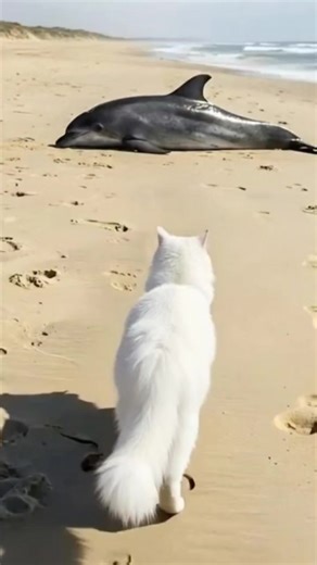 Brave Cat Teams Up with Huskies for Dolphin Rescue