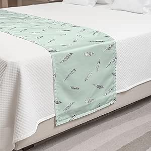Ambesonne Minimalist Bed Runner, Abstract Feather Sketch Hand Drawn on Simplistic Background, Decorative Accent Bedding Scarf for Hotels Homes and Guestrooms, Queen, Mint Green Pale Grey