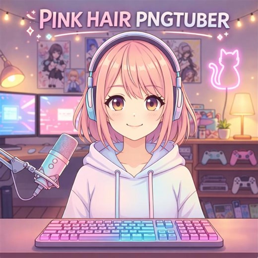Cute Pink Hair Anime Girl Pngtuber | Kawaii Hoodie Streamer Avatar | 3 Expressions 4 States Each | Ready to Use Vtuber PNG | Twitch OBS - Etsy