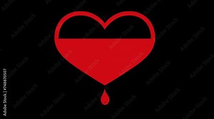 Dripping drops of blood from a broken heart. Animation on a transparent background with an alpha channel