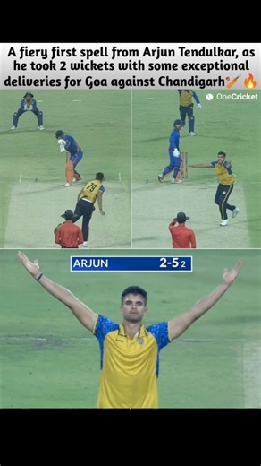Arjun Tendulkar took 2 wickets against Chandigarh🏏🔥💥 #indiancricketer #goa #chandigarh #tendulkar