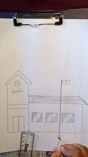 How to Draw a Beautiful School Step-By-Step