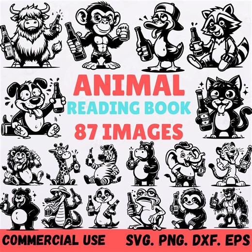 Funny Animal Beer Clipart Bundle: Party Cartoon Vector (SVG, PNG, EPS) - Etsy