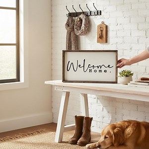 Welcome Home Sign | Modern Farmhouse Entryway Decor | Rustic Wood Framed Sign | Housewarming Gift | Neutral Foyer Wall Art - Etsy