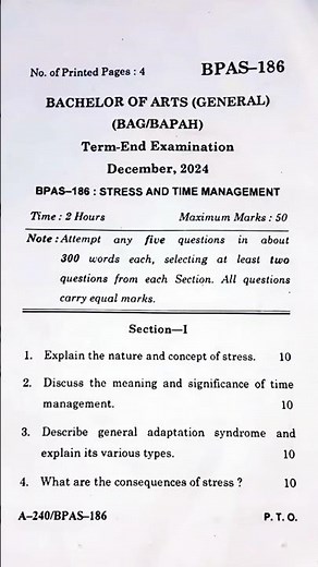 IGNOU BPAS 186 December 2024 Exam Question Paper | IGNOU Latest Question Paper