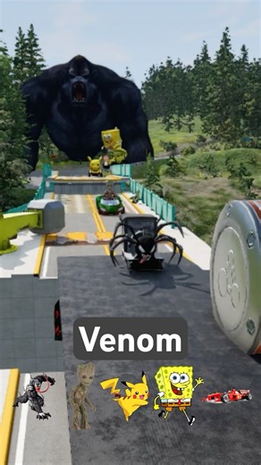 Venom & Groot & Pikachu & Spunch Bob & Formula VS Bollard Spinner in BeamNG drive
