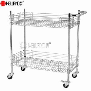 [Hot Item] Multifunction 2 Tier Chrome Steel Heavy Duty Storage Industrial Utility Cart Trolley
