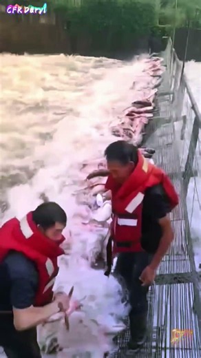 ¡Gran Pesca! Miles de Peces Atrapados en la Red Durante la Crecida 🐟