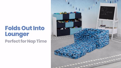 Delta Children Cozee 2-in-1 Convertible Sofa to Lounger - Comfy Flip Open Couch/Sleeper for Kids, Pink Tie Dye