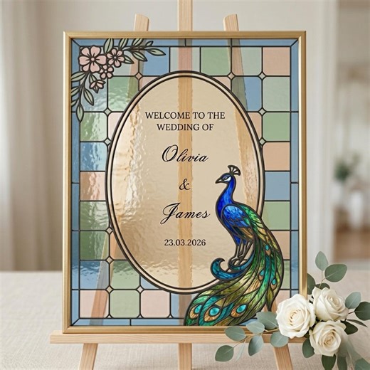 Stained Glass Wedding Sign Template | Reception Mirror Acrylic Welcome Template & Faux Pattern Decor - Etsy