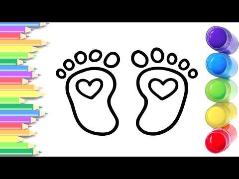 How To Draw cute Foot Drawing, Painting & Coloring For Kids and Toddlers_ Child Art 🐋🌈🎨