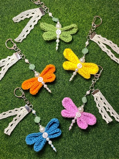 Handmade Crochet Dragon Fly Keychain | Whimsical Accessories