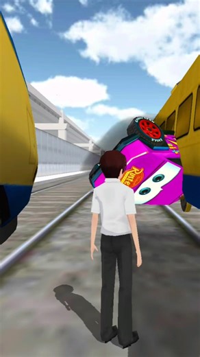 Pink Tesla Hits By Korean Train | 3d Driving Class|Gameplay Simulator🎮 #trainzsimulator #games 🚘