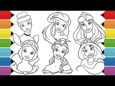 Coloring Disney Princess Coloring Pages | Ariel, Jasmine, Cinderella, Belle, Snow White & Aurora