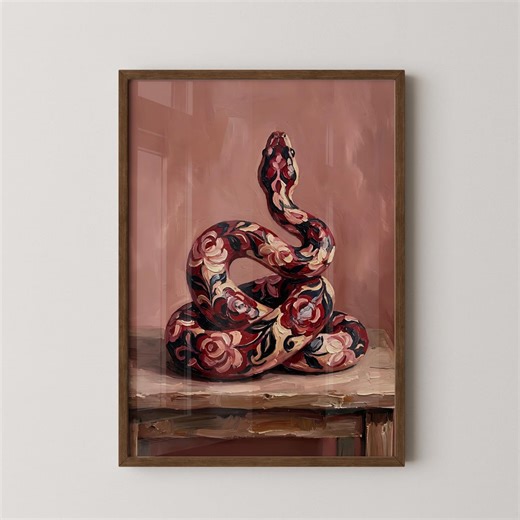 Ornamental Snake Wall Art, Red Floral Serpent Print Digital Download - Etsy