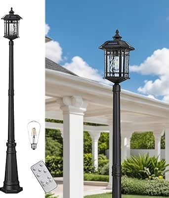 Solar Lamp Post Light Outdoor Waterproof Dusk to Dawn Solar Pole Lights 83 Inch Height Large Aluminum Outdoor Post Lights Hard Wired Include Remote Control and LED Bulb