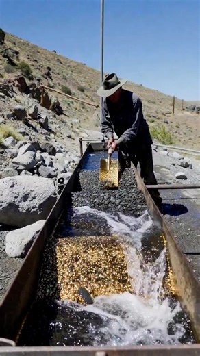 “In this video, a man is carefully extracting gold from the river using a simple machine. | Gold Finder Hub