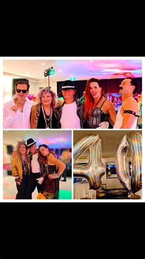 Lynz's 40th birthday bash at Currumbin RSL function room. An 80's inspired night of lycra, fluoros, big hair & glam rock! Thanks to Lesley Williams for asking Off the grid to join in the fun! And a big welcome to guitarist Rosco (aka Risky) for a One Night Only performance with his Fender BlowUp guitar. Don't give up your day job mate...😂😂 Happy happy birthday Lynz (aka Cyndi), you proved the theory that girls really do Just Wanna Have Fun 🎵🥳🎈🎸🤩🎵 Dallas Moy Tony Eimberts Jimmy Dee Mark R