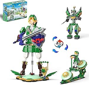 3 in 1 BOTW Building Sets, Transforms to 3 Different Figures (850PCS) | from Link Holding Master Sword, to Battle Robot, to Glider Bike, Compatible with Lego (850PCS)