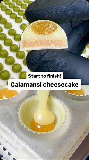 Calamansi Cheesecake - 7 Years as the flagship bonbon in our store. If you want to make it too and follow my recipe comment: ”MAKEIT” - Calamansi gel - Cream cheese ganache - Pipeable Cookie bottom 19 pages of detailed explanations with up close images of each step. Almond free recipe included and possible to make it gluten-free as well. 👏🏻 @chefjungstedt | Chef Jungstedt